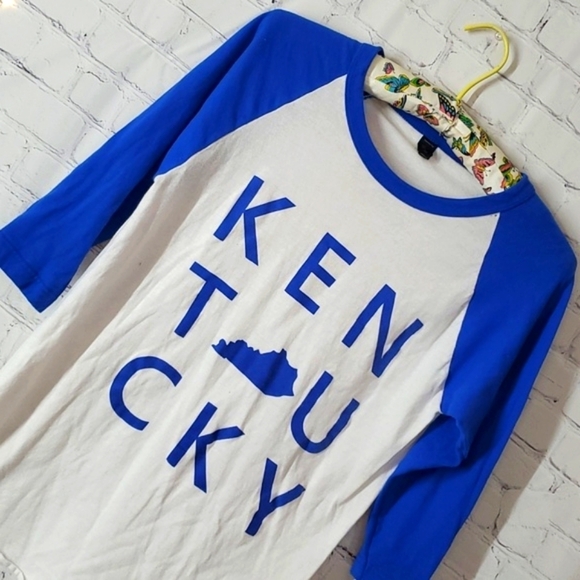 Kentucky Wildcats UK Navy Blue Baseball Quarter Sleeve Oversized Top Womens XS - Picture 5 of 13